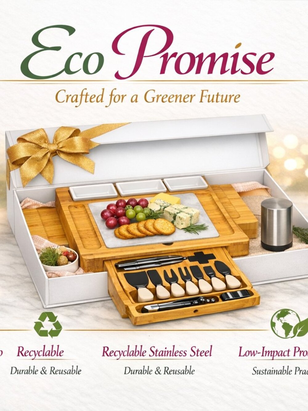 Charcuterie Bamboo Cheese Board Set - Bonus Bottle opener - NWT - Picture 9 of 13